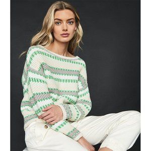 NWT Reiss Anna Pastel Stripe Knit Jumper Sweater Pullover Green White Striped XS
